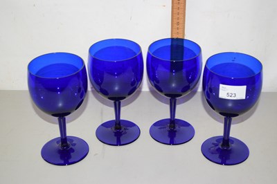 Lot 523 - Set of four blue wine glasses