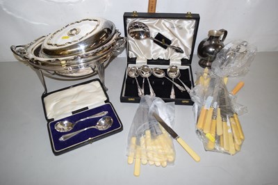 Lot 547 - Silver plated serving dishes, various cutlery etc