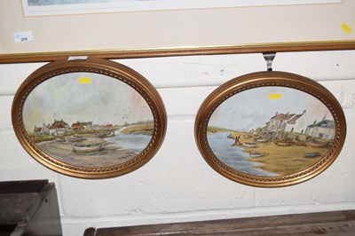 Lot 260 - Pair of Jamieson oval oil studies moored boats