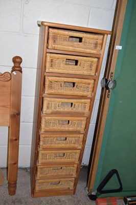 Lot 350 - Tall pine chest with wicker drawers