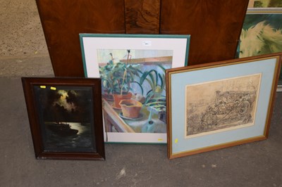 Lot 683 - Print of a steam roller and other assorted...