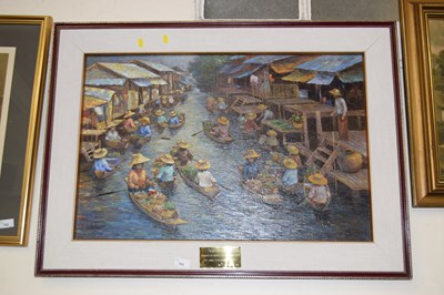 Lot 703 - Modern oil on canvas study 'Floating market...