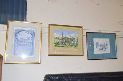 Lot 718 - Watercolour study of a church together with...