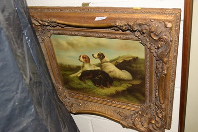Lot 728 - Reproduction print on board of hunting dogs...