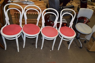Lot 759 - Set of four painted bentwood cafe chairs and a...