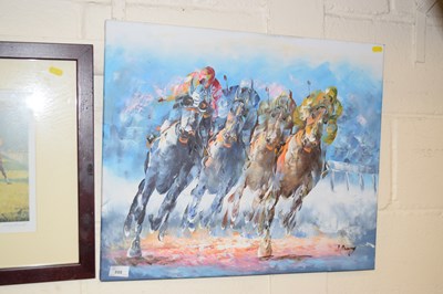 Lot 855 - Race horses oil on canvas unframed