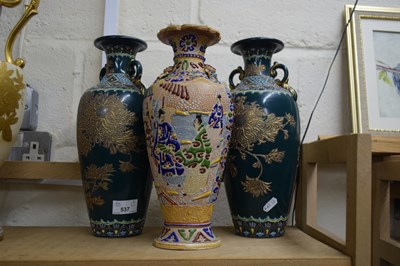 Lot 537 - THREE JAPANESE POTTERY VASES ALL WITH TYPICAL...
