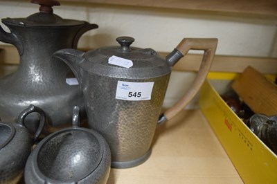 Lot 545 - PEWTER WARE HOMELAND TEA SET COMPRISING TEA...