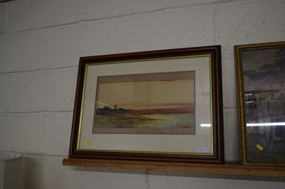 Lot 26 - J H Bull study of a marshland scene with windmill