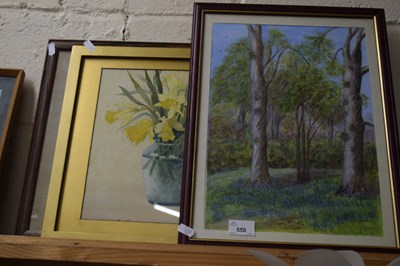 Lot 550 - WATERCOLOUR OF PRIMROSES AND TWO FURTHER PICTURES