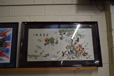 Lot 34 - Modern oriental silk work picture of birds