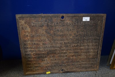 Lot 36 - Great Eastern Railway iron sign