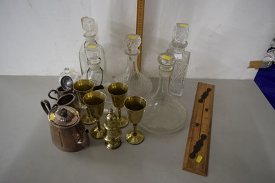 Lot 153 - Mixed various decanters, silver plated tea set,...