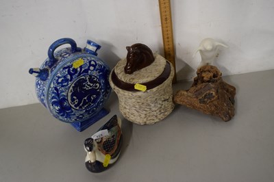 Lot 161 - Mixed lot,  blue and white flask, tobacco jar...