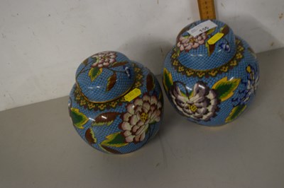 Lot 165 - Pair of Cloisonne reproduction covered jars