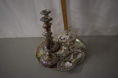 Lot 195 - Silver plated candlesticks and other items