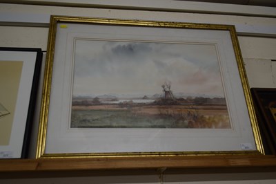 Lot 223 - View of a windmill, Keith Johnson watercolour,...