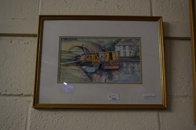 Lot 233 - Canal boats by Jason Partner watercolour, framed