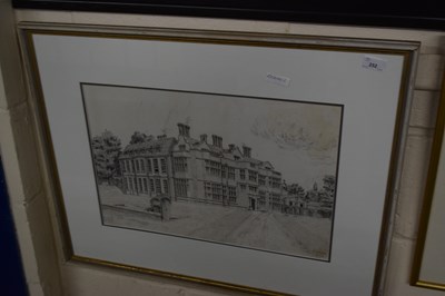 Lot 252 - Study of a manor house, pen on paper, framed