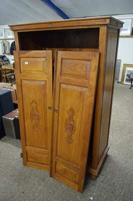 Lot 350 - Modern teak two door wardrobe with fitted...