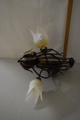 Lot 506 - Three branch metal and frosted glass shade...