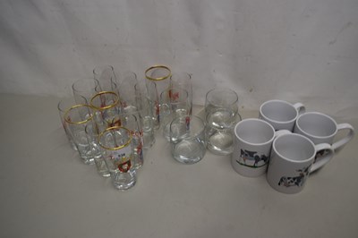 Lot 538 - Qty of branded glass ware and four cow mugs