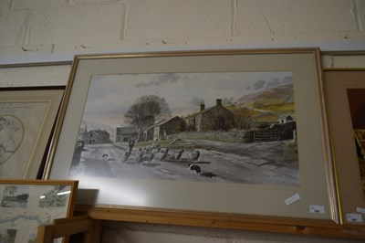 Lot 560 - Farm view with sheep by Alan Ingham, framed