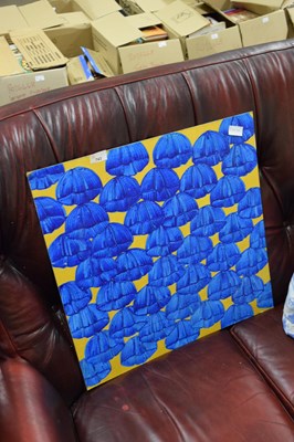 Lot 743 - Abstract oil on board study of blue flowers