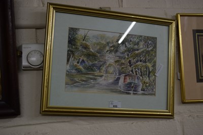 Lot 655 - 20th century study of a canal scene with barge,...