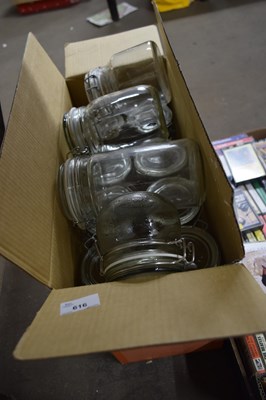 Lot 616 - ONE BOX GLASS KITCHEN STORAGE JARS