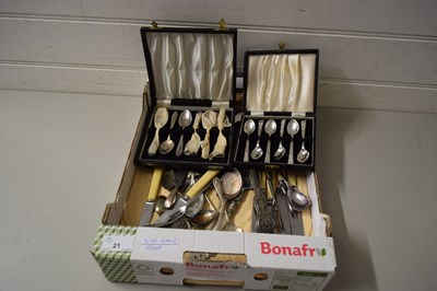 Lot 21 - BOX CONTAINING SILVER PLATED AND STEEL CUTLERY