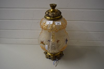 Lot 24 - HAND PAINTED OPAQUE GLASS AND BRASS MOUNTED...
