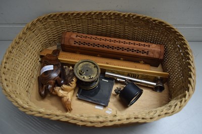 Lot 90 - BASKET CONTAINING VARIOUS VINTAGE WOODEN...
