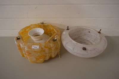 Lot 174 - TWO MARBLED GLASS CEILING LIGHT SHADES AND A...