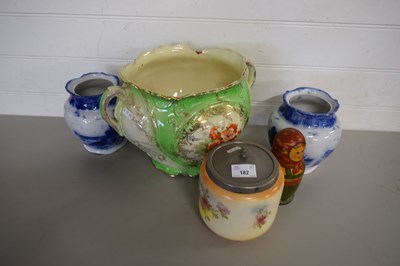 Lot 182 - LARGE FLORAL DECORATED DOUBLE HANDLED...