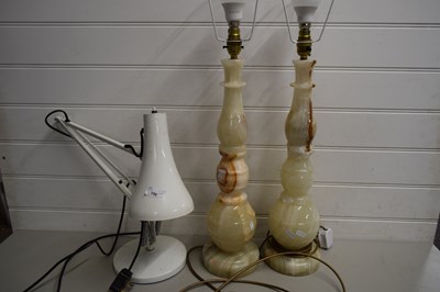 Lot 196 - PAIR OF 20TH CENTURY POLISHED ONYX TABLE LAMPS...