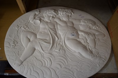 Lot 567 - OVAL PLASTERWORK WALL PLAQUE DECORATED WITH PUTTO