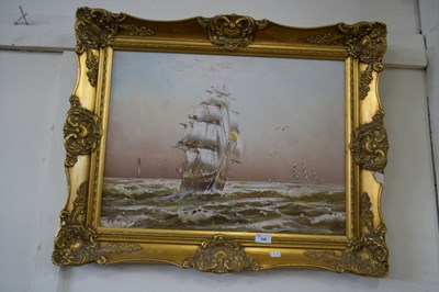 Lot 708 - DON GREEN, STUDY OF TALL SHIPS ON ROUGH SEA,...