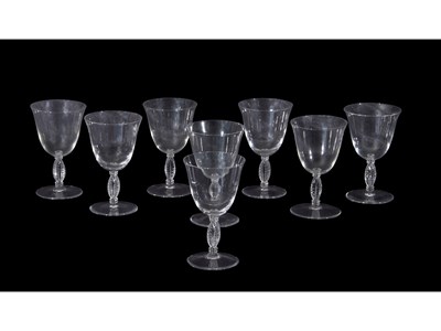 Lot 5 - Group of eight Lalique wine glasses, the stems...