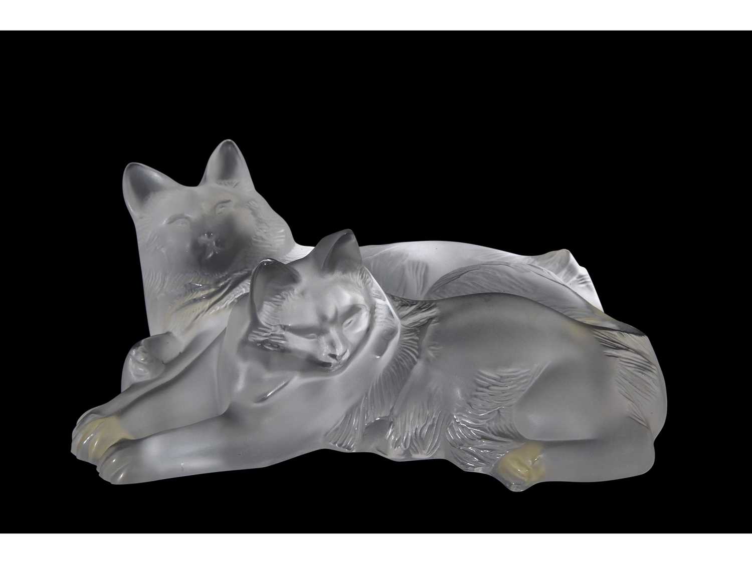 Lot 9 - Lalique model of two cats, Happy and Heggie,...