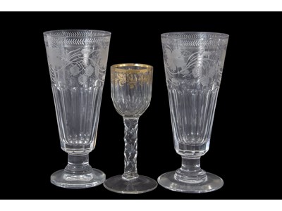 Lot 19 - Small cordial glass with gilded floral design...