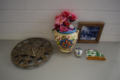 Lot 14 - MIXED LOT : OWL DECORATED WALL CLOCK, FRAMED...