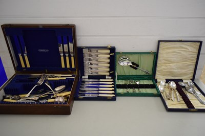 Lot 22 - OAK CANTEEN OF SILVER PLATED CUTLERY PLUS...