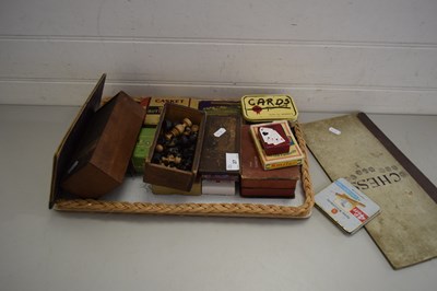 Lot 27 - TRAY VARIOUS PLAYING CARDS, CHESS BOARD, CHESS...