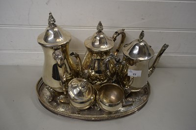 Lot 77 - SILVER PLATED TEA SET AND TRAY