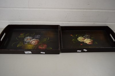 Lot 95 - TWO SMALL WOODEN TRAYS WITH FLORAL DECORATED...