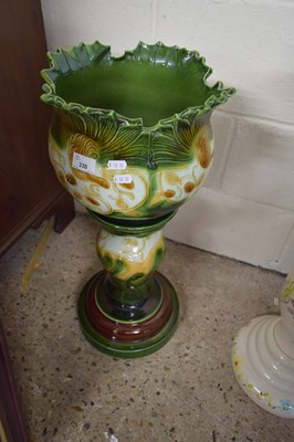 Lot 330 - MODERN GREEN GLAZED JARDINIERE AND STAND