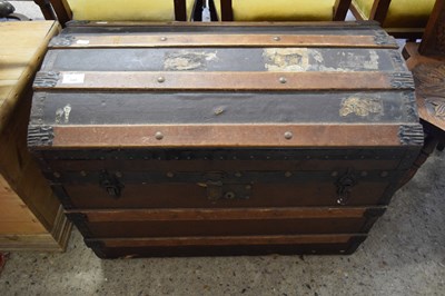 Lot 340 - DOME TOP WOODEN BOUND TRUNK, 71CM WIDE