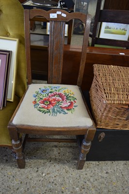 Lot 357 - OAK FRAMED DINING CHAIR WITH TAPESTRY SEAT