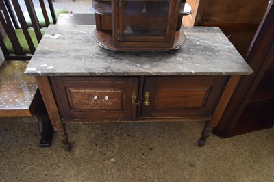 Lot 439 - GREY MARBLE TOPPED WASH STAND WITH TWO DOOR BASE